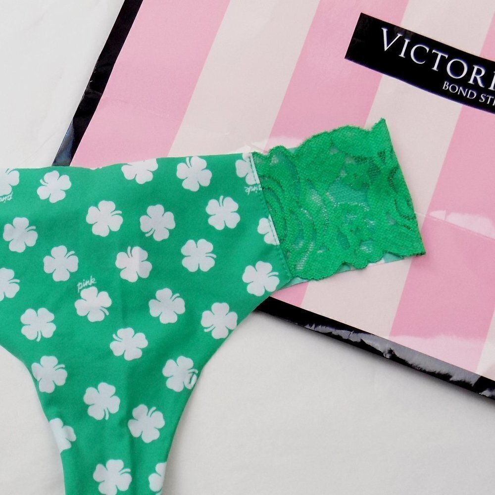 NWT Victorias secret PINK st patty's day clovers no show thong seamless